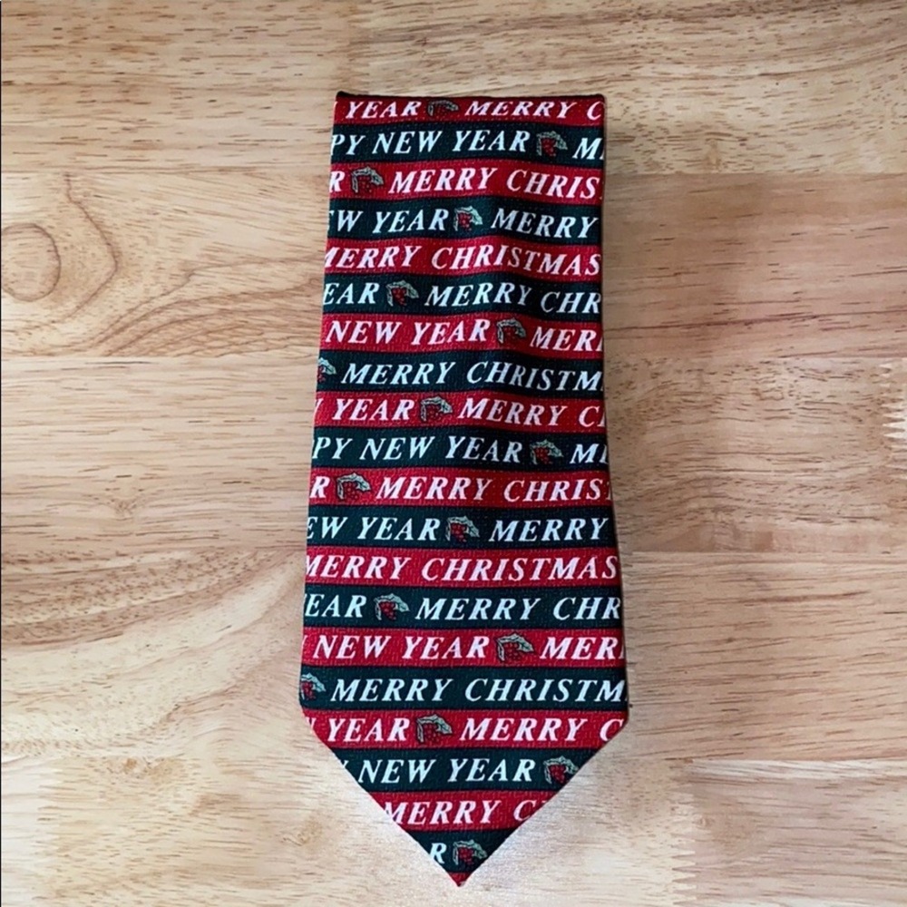Vintage Merry Christmas Happy New Year Novelty Necktie Holiday Tie Red Black